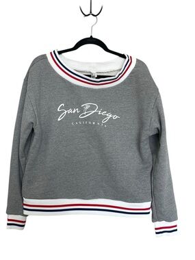 American Apparel Gray 'San Diego' Crewneck Sweater with Red & Blue Trim